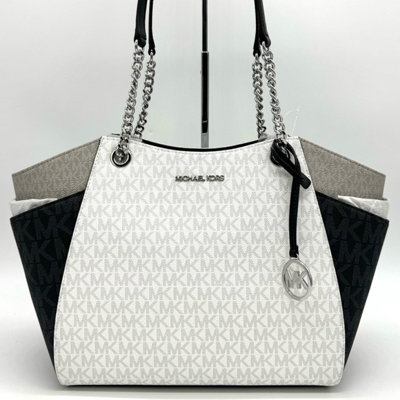 Michael Kors Large Jet Set Travel Chain Shoulder Bag Optic White Multi - Picture 2 of 11